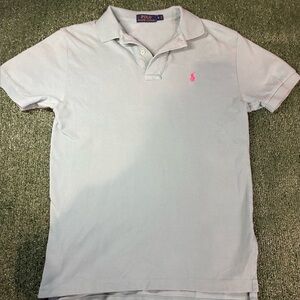 Ralph Lauren Pale Blue Polo with Pink Logo Size S Men
